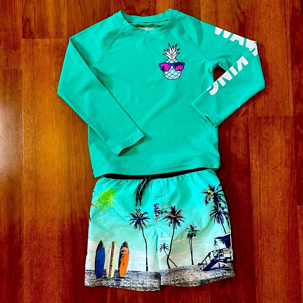 Oshkosh B’Gosh toddler boys swim trunks & rash guard